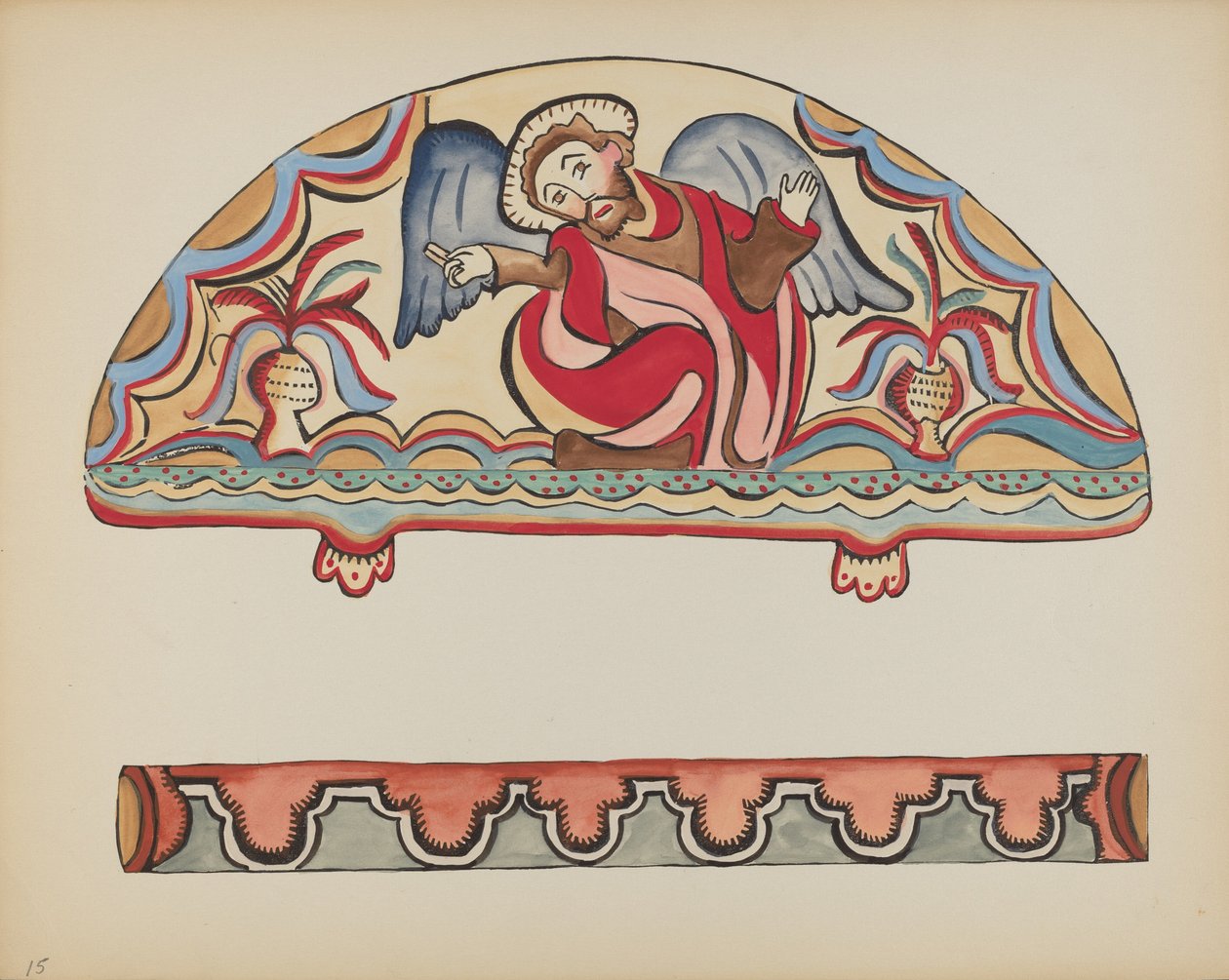 Platta 15: The Creation (Lunette): Från portföljen "Spanska koloniala mönster i New Mexico" av American 20th Century
