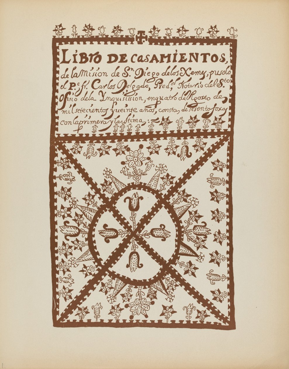 Plåt 1: Jemez Book of Marriages: Från portföljen "Spanska koloniala mönster i New Mexico" av American 20th Century