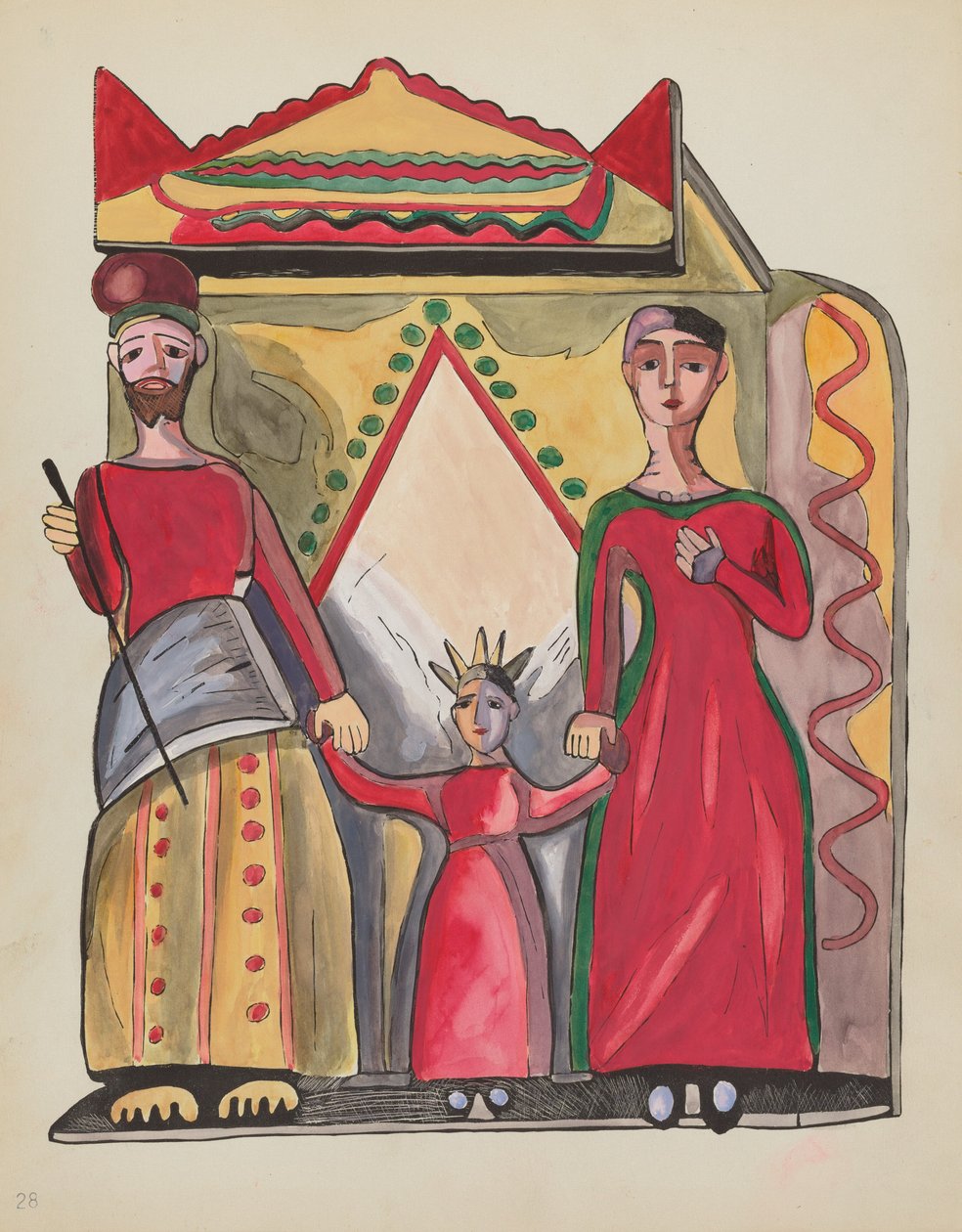 Tavla 28: Den heliga familjen: Från portföljen "Spanska kolonialdesigner i New Mexico" av American 20th Century