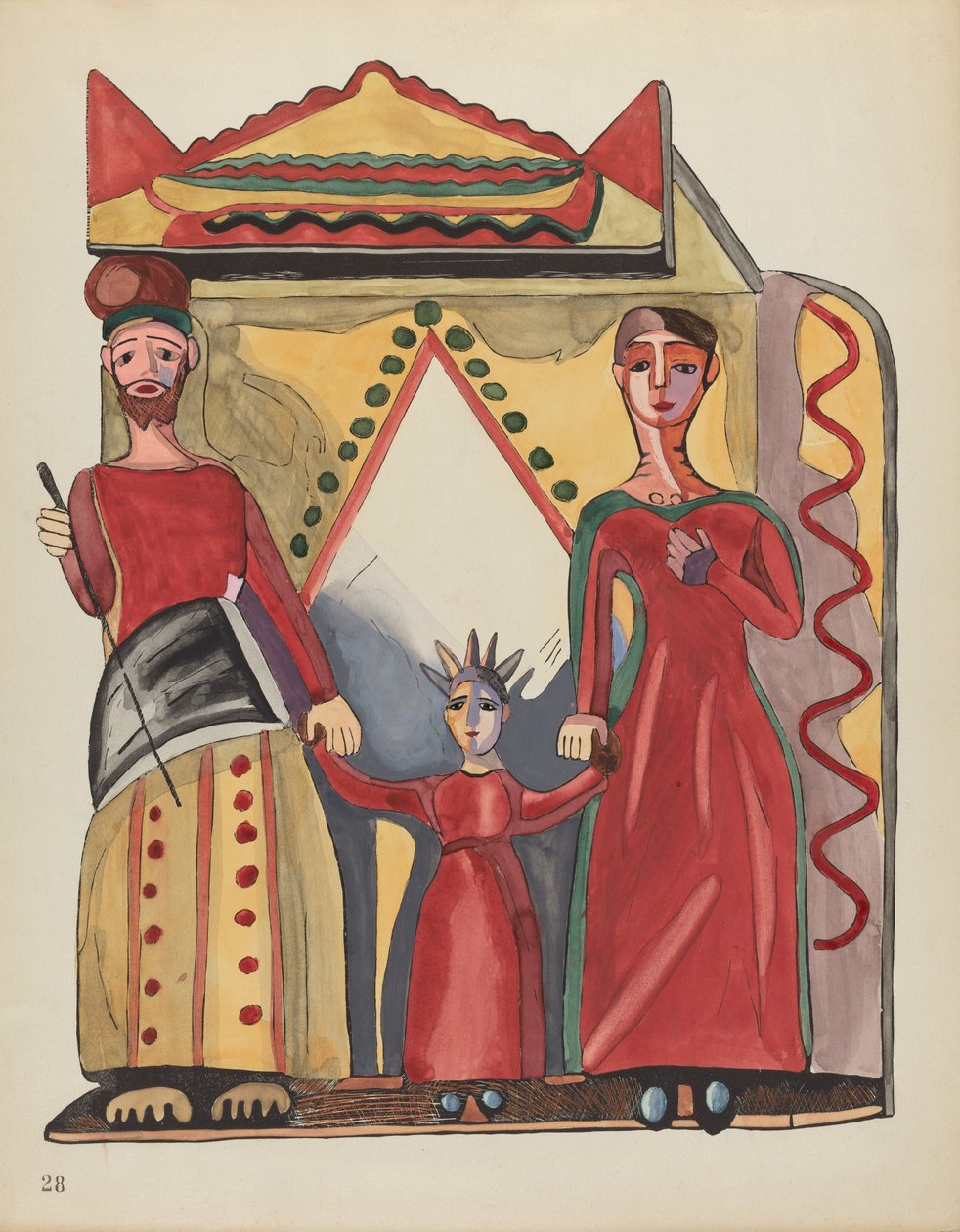 Tavla 28: Den heliga familjen: Från portföljen "Spanska kolonialdesigner i New Mexico" av American 20th Century