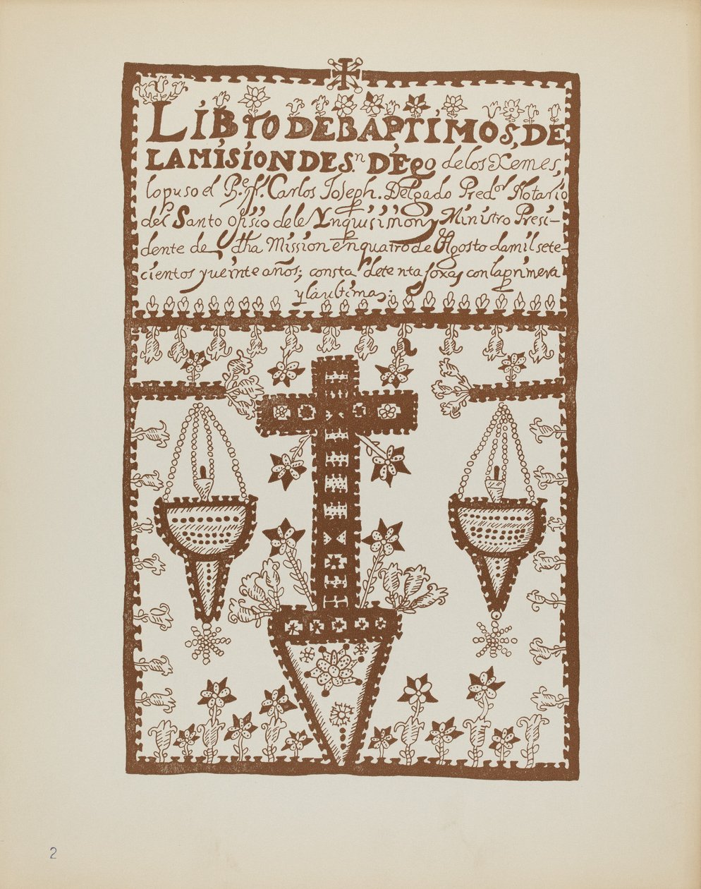 Platta 2: Jemez dopbok: Från portföljen "Spanska kolonialdesigner i New Mexico" av American 20th Century