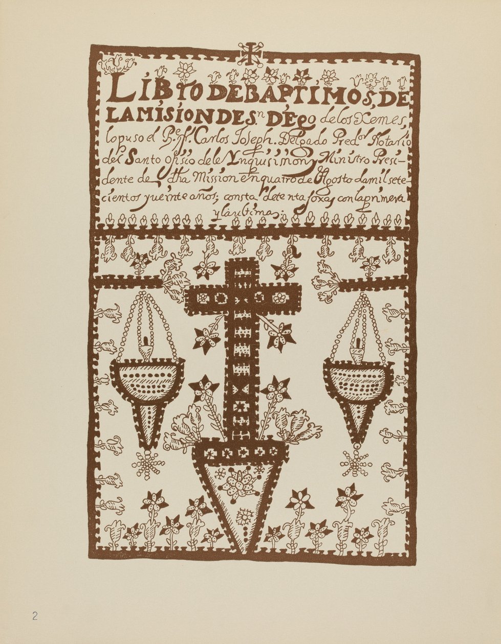 Platta 2: Jemez dopbok: Från portföljen "Spanska kolonialdesigner i New Mexico" av American 20th Century