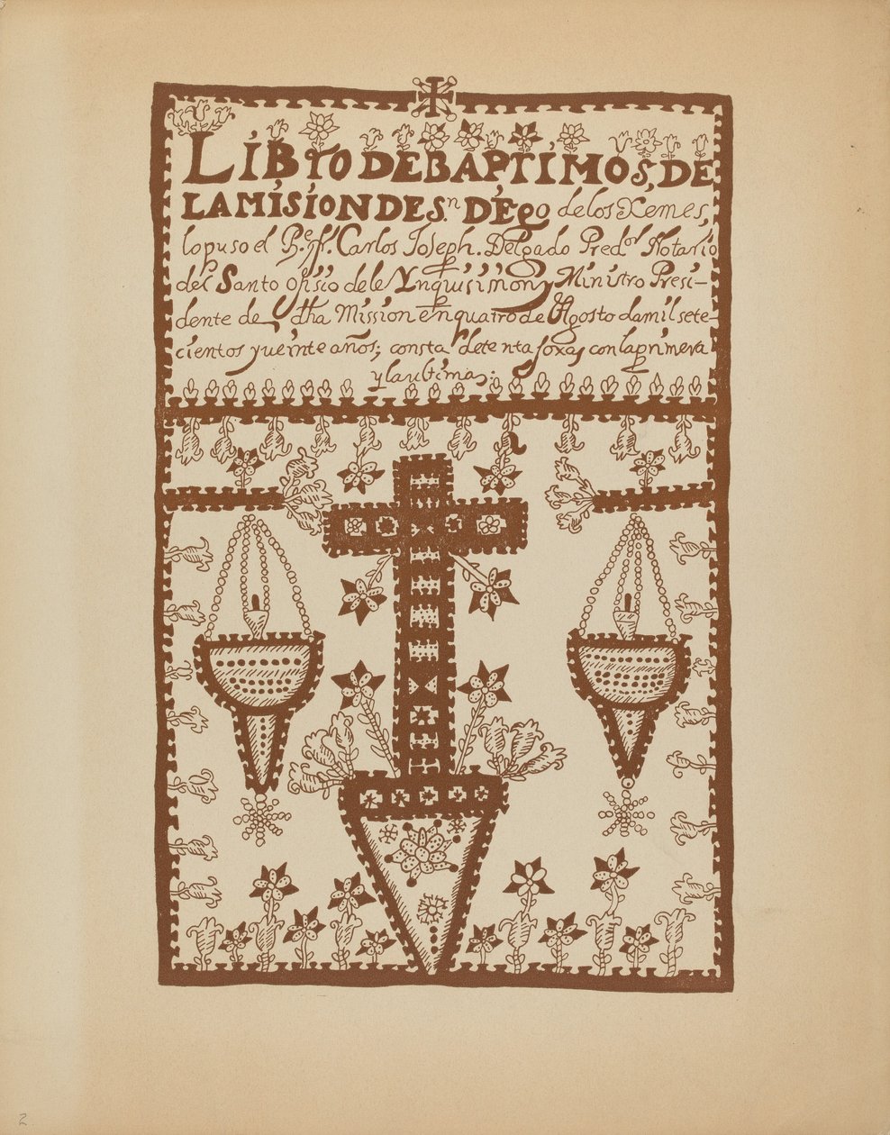 Platta 2: Jemez dopbok: Från portföljen "Spanska kolonialdesigner i New Mexico" av American 20th Century