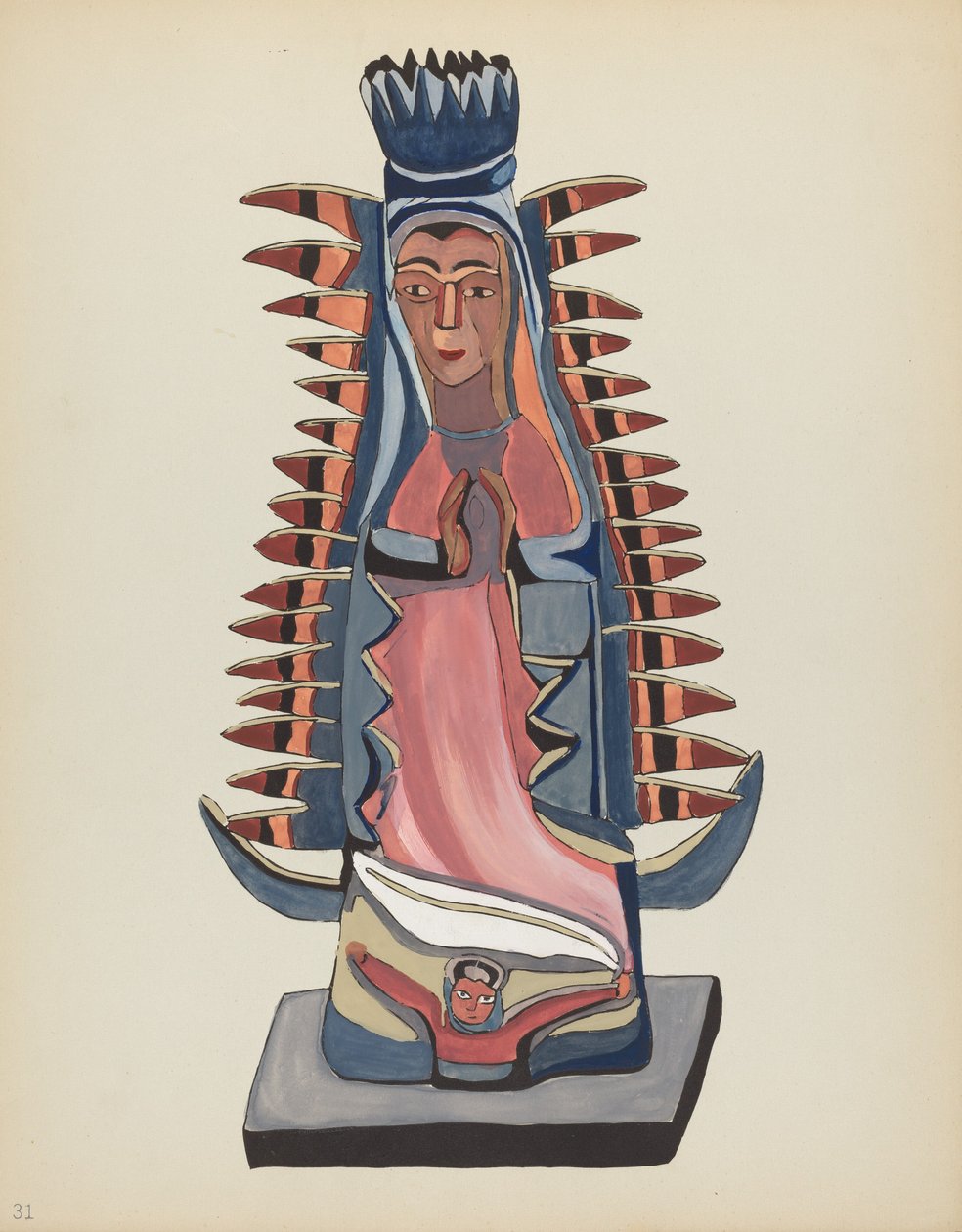 Skylt 31: Our Lady of Guadalupe: Från portföljen "Spanska koloniala mönster i New Mexico" av American 20th Century