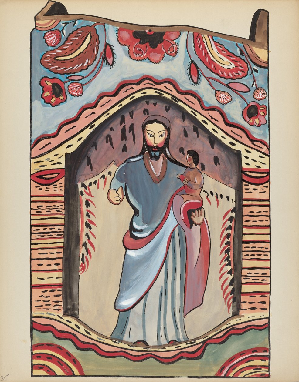 Skylt 35: Saint Joseph in Wooden Niche: Från portföljen "Spanska koloniala mönster i New Mexico" av American 20th Century