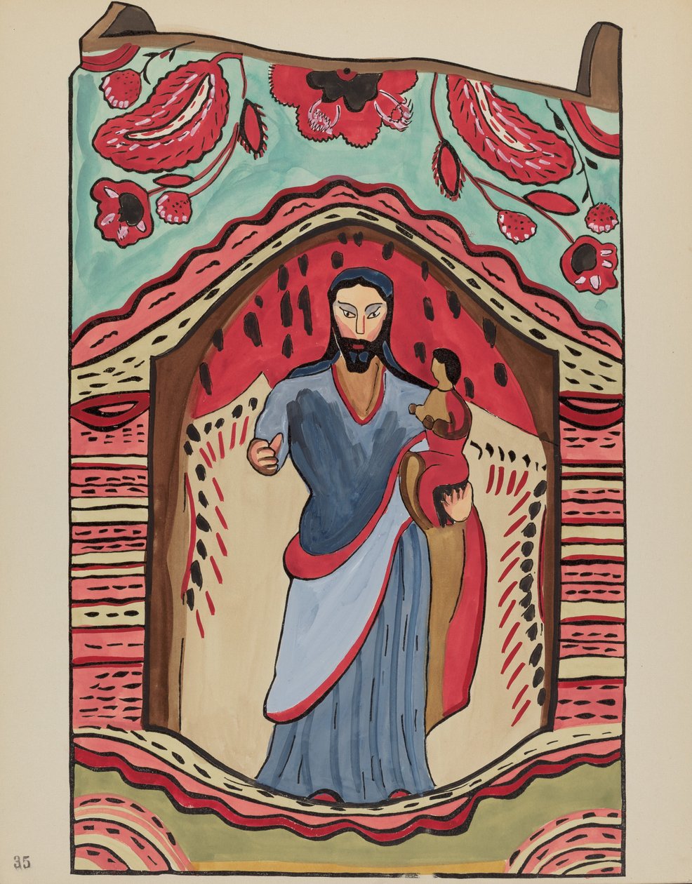 Skylt 35: St. Joseph: Från portföljen "Spanska kolonialdesigner i New Mexico av American 20th Century