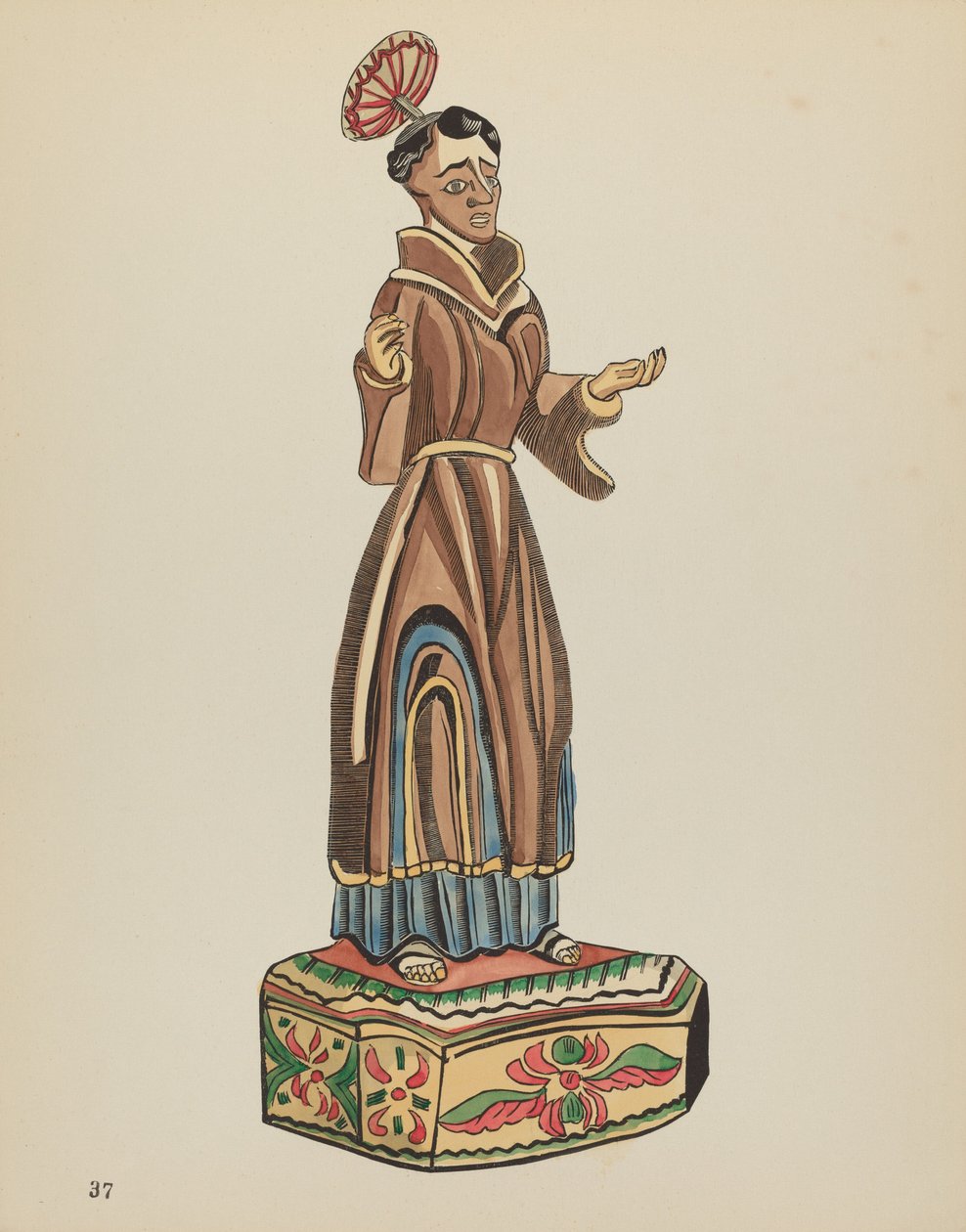 Skylt 37: St. Anthony Bulto: Från portföljen "Spanska kolonialdesigner i New Mexico av American 20th Century