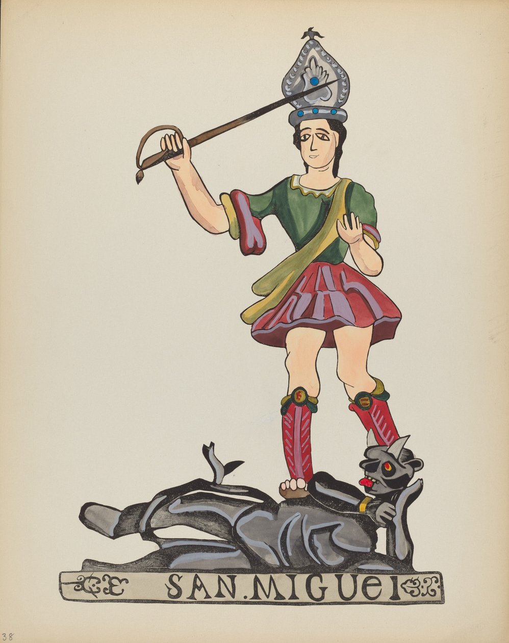 Skylt 38: Saint Michael: Från portföljen "Spanska koloniala mönster i New Mexico" av American 20th Century
