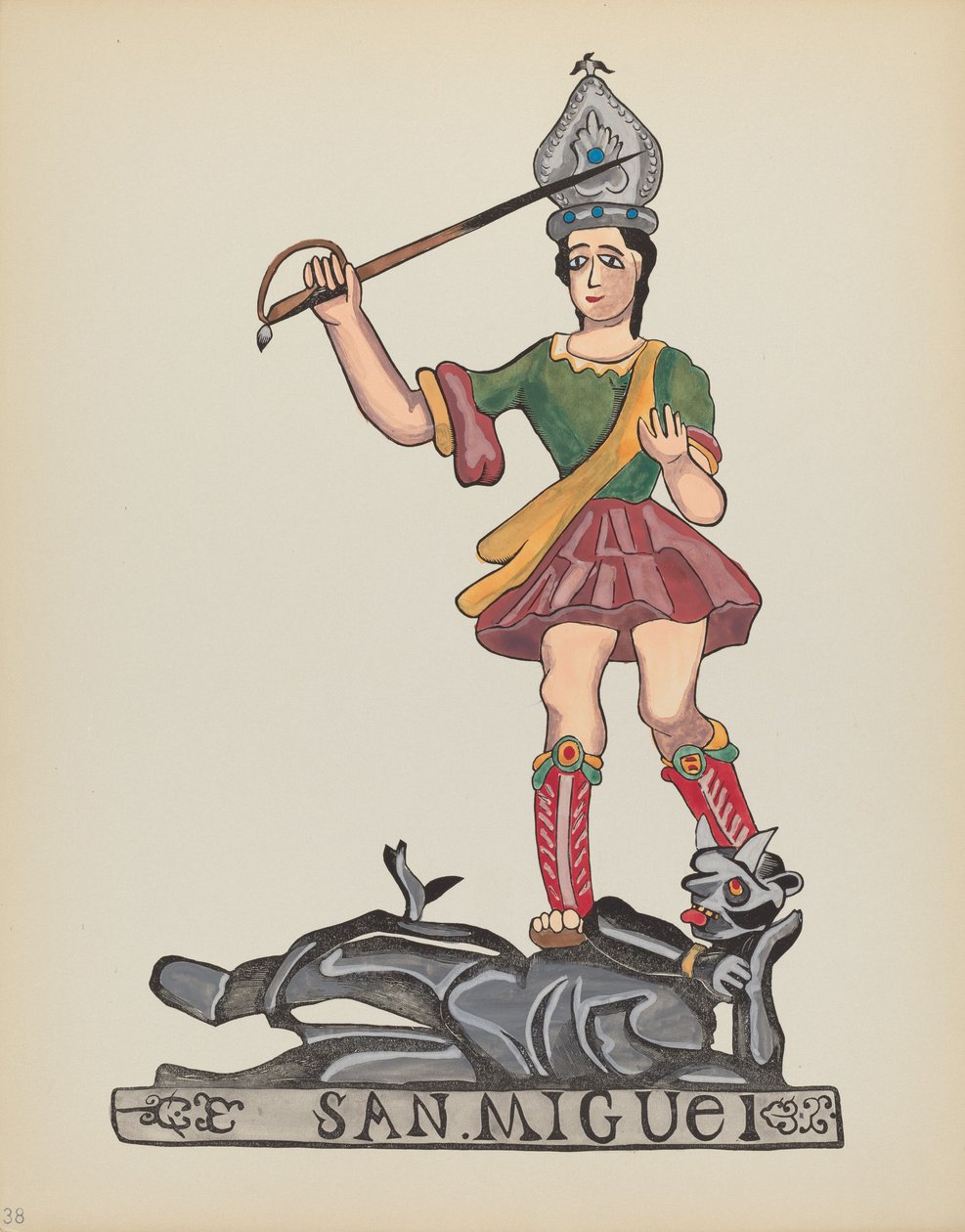 Skylt 38: Saint Michael: Från portföljen "Spanska koloniala mönster i New Mexico" av American 20th Century