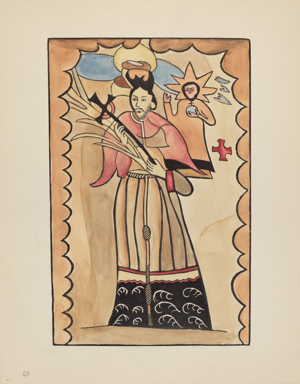 Skylt 40: St. John Nepomuk: Från portföljen "Spanska koloniala mönster i New Mexico" av American 20th Century