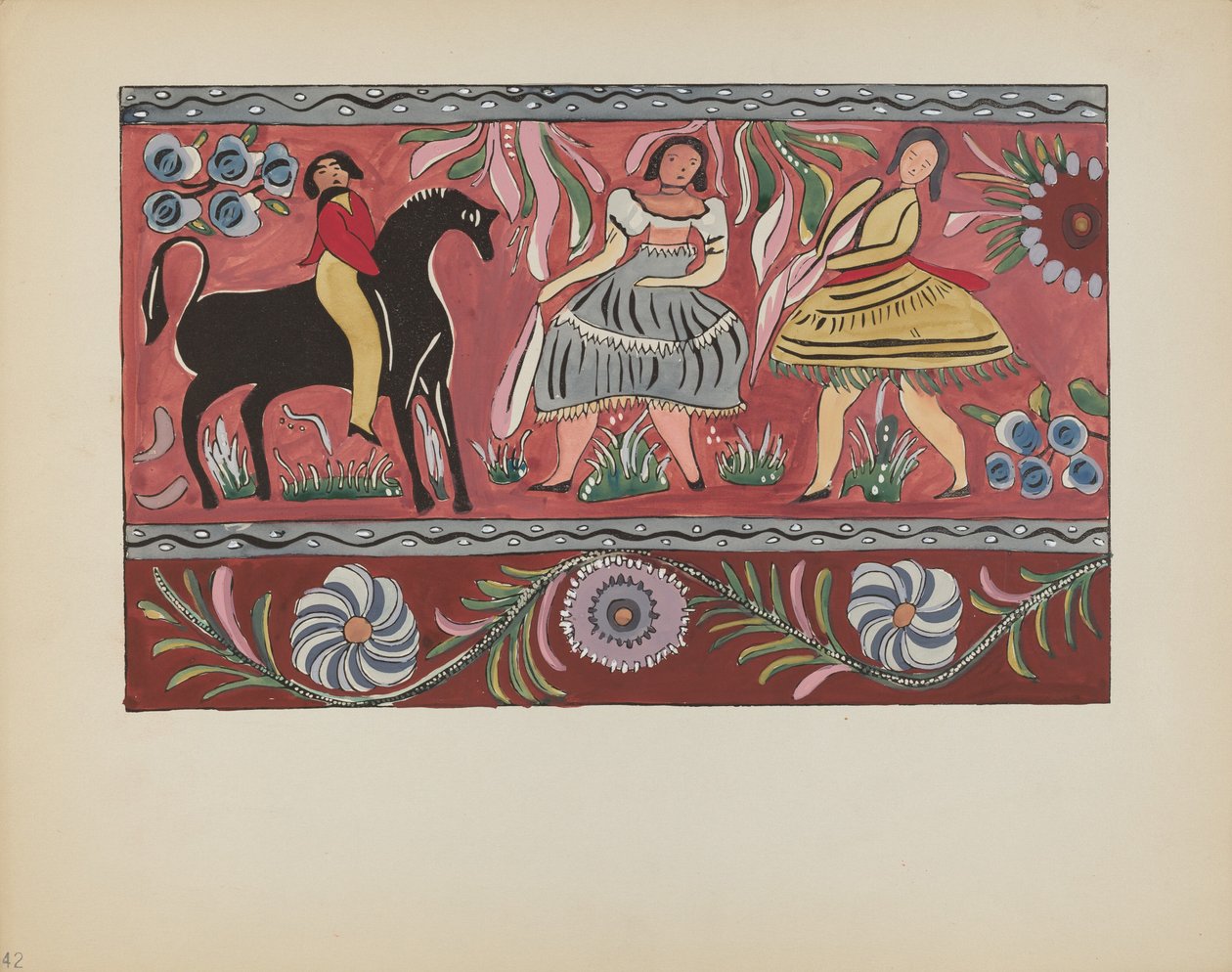 Skylt 42: Målad bröstdesign: Från portföljen "Spanska koloniala mönster i New Mexico" av American 20th Century