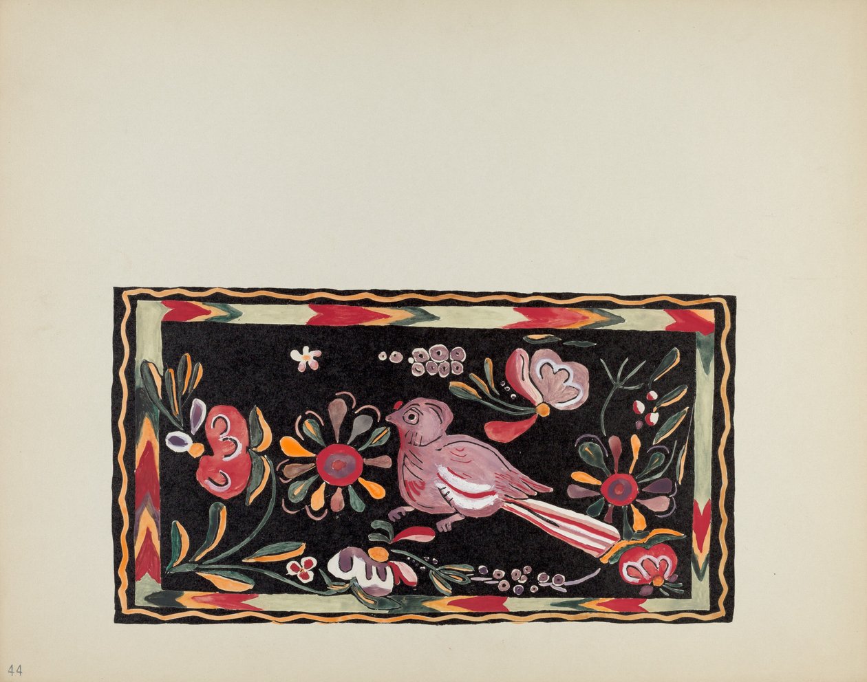 Skylt 44: Målad bröstdesign: Från portföljen "Spanska koloniala mönster i New Mexico" av American 20th Century