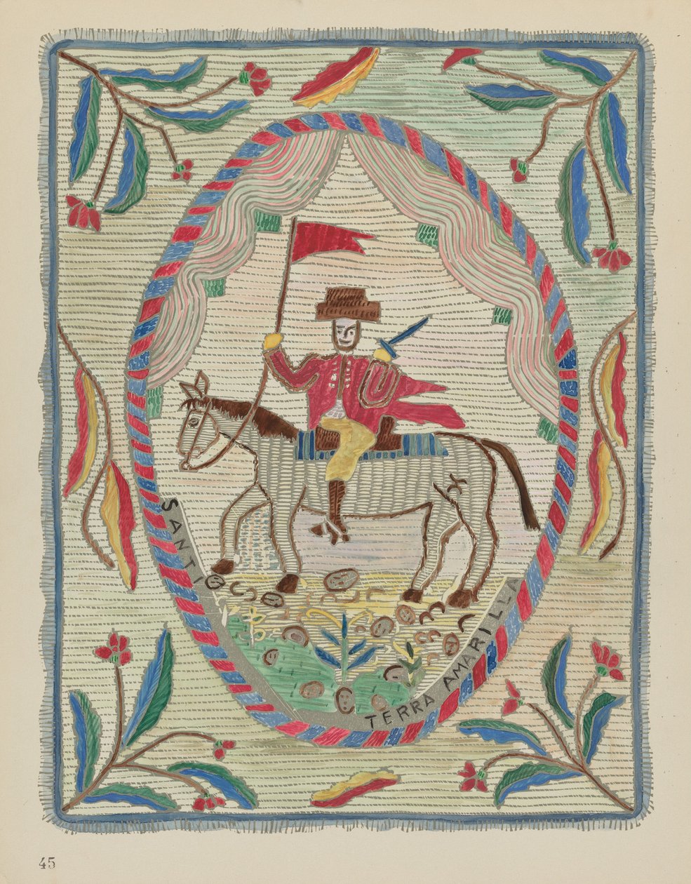 Tallrik 45: Broderat överkast (St. James): Från portföljen "Spanska kolonialdesigner i New Mexico" av American 20th Century