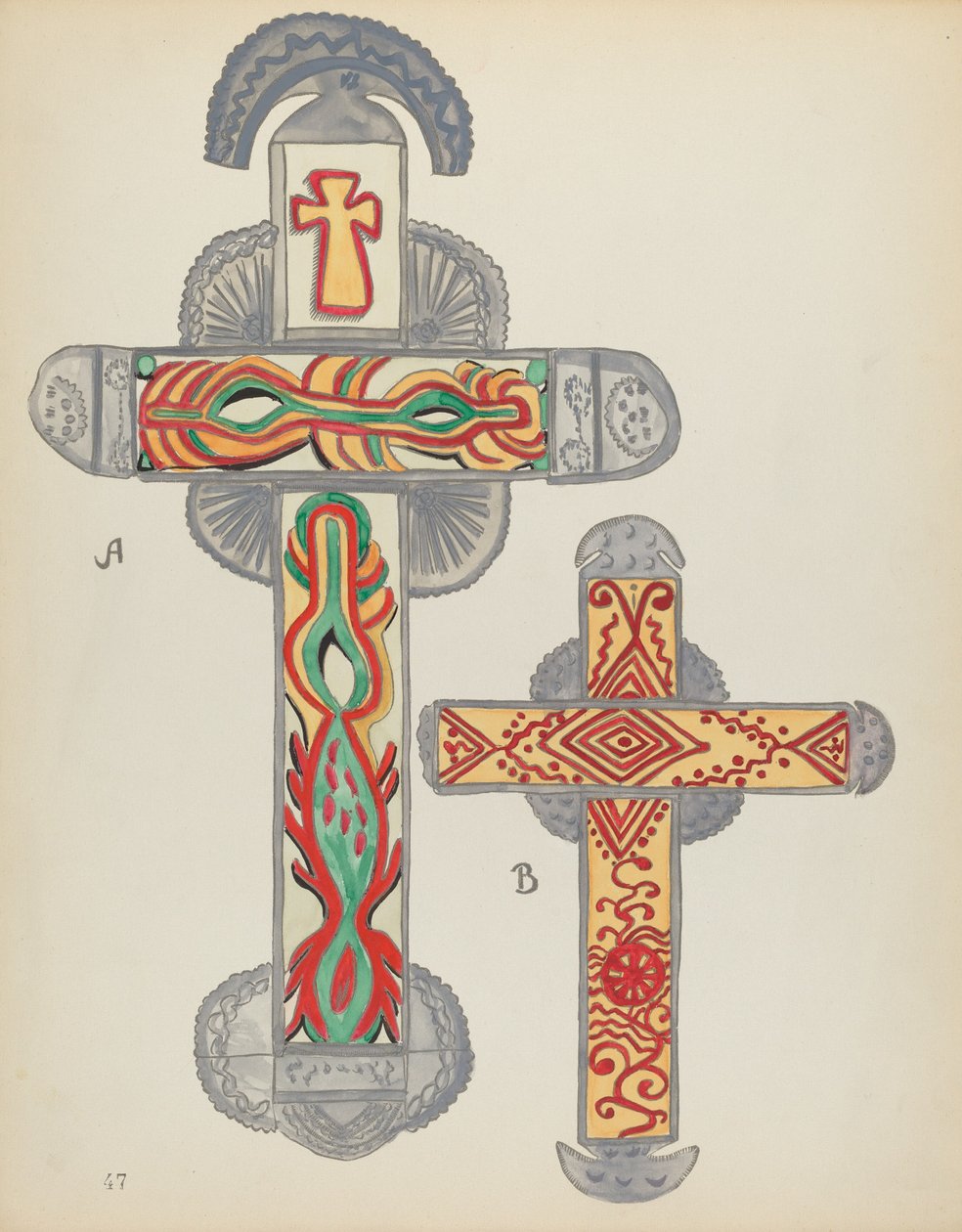 Skylt 47: Kors av plåt: Från portföljen "Spanska kolonialdesigner i New Mexico" av American 20th Century