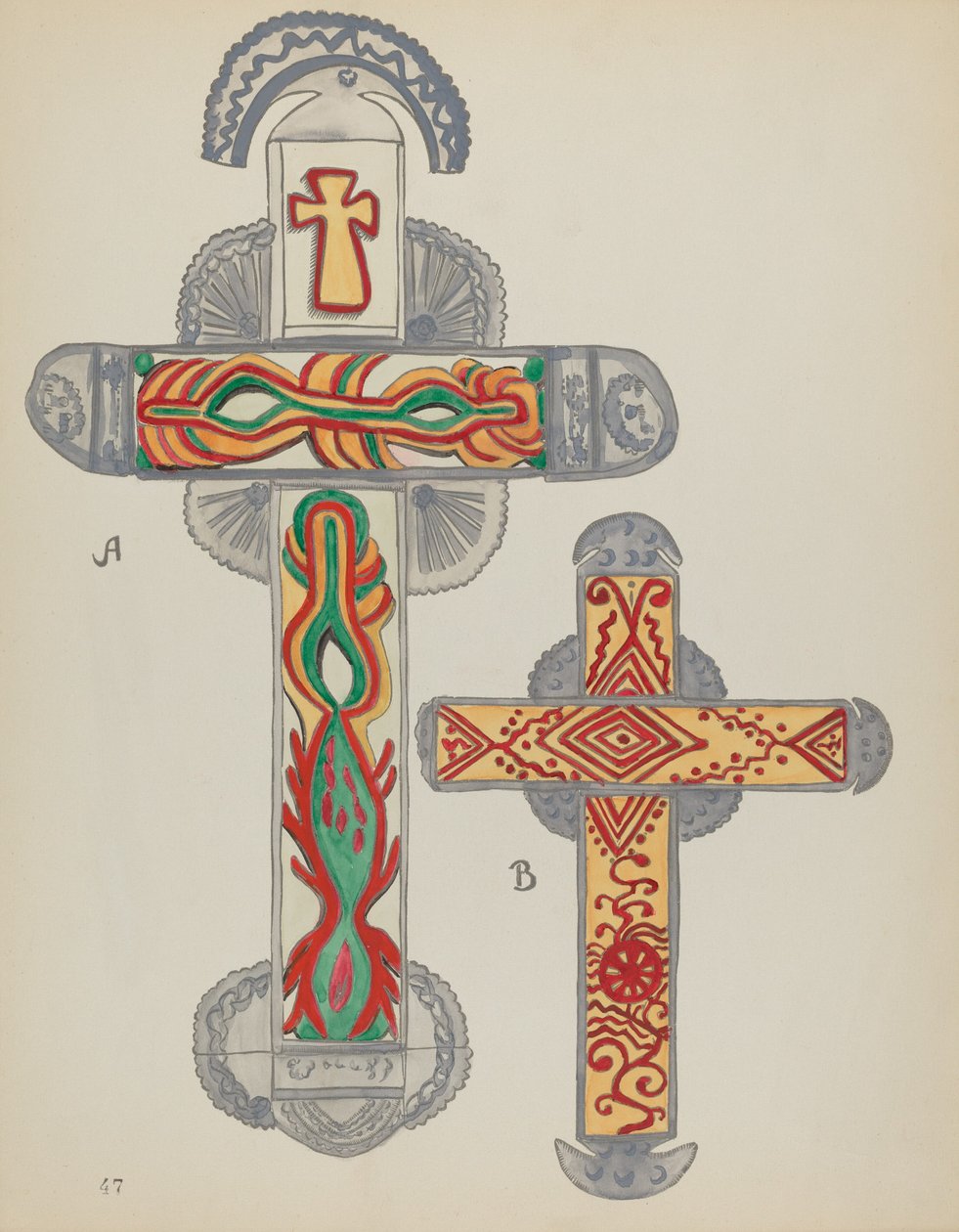 Skylt 47: Kors av plåt: Från portföljen "Spanska kolonialdesigner i New Mexico" av American 20th Century