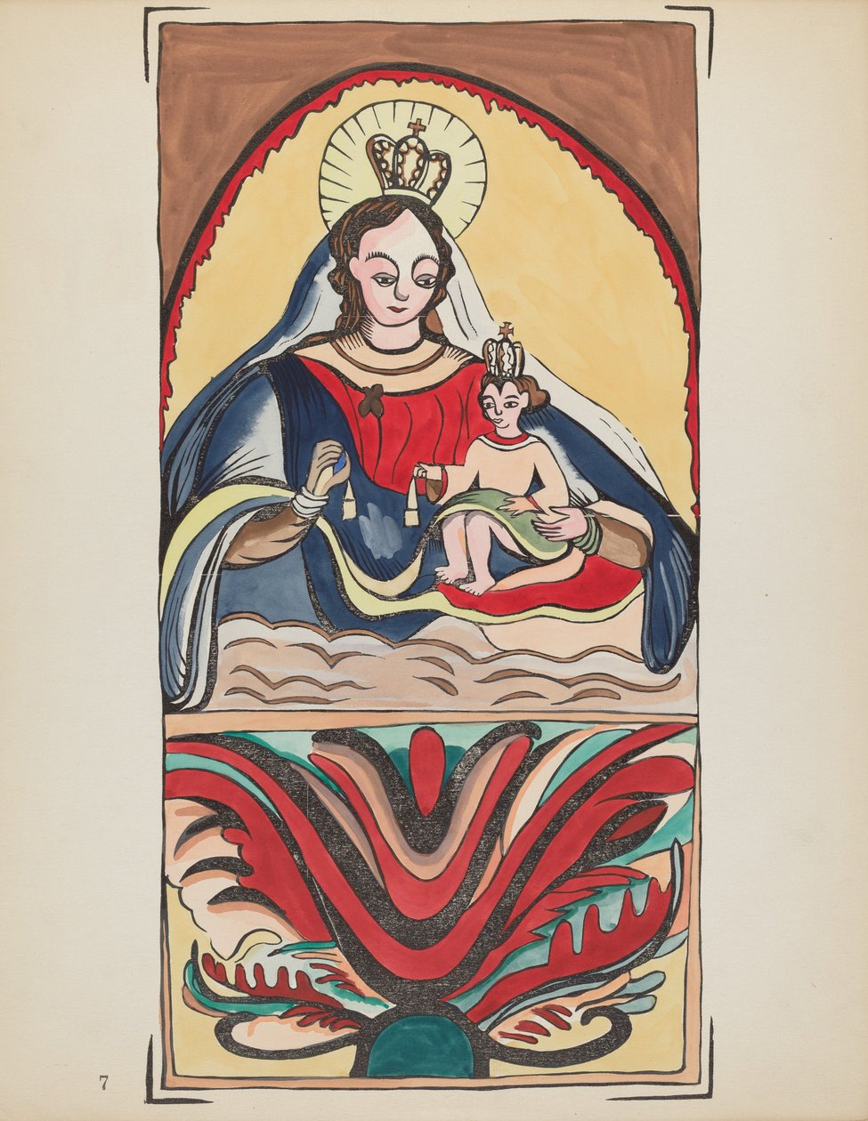 Plåt 7: Our Lady of Mt. Carmel: Från portföljen "Spanska kolonialdesigner i New Mexico" av American 20th Century