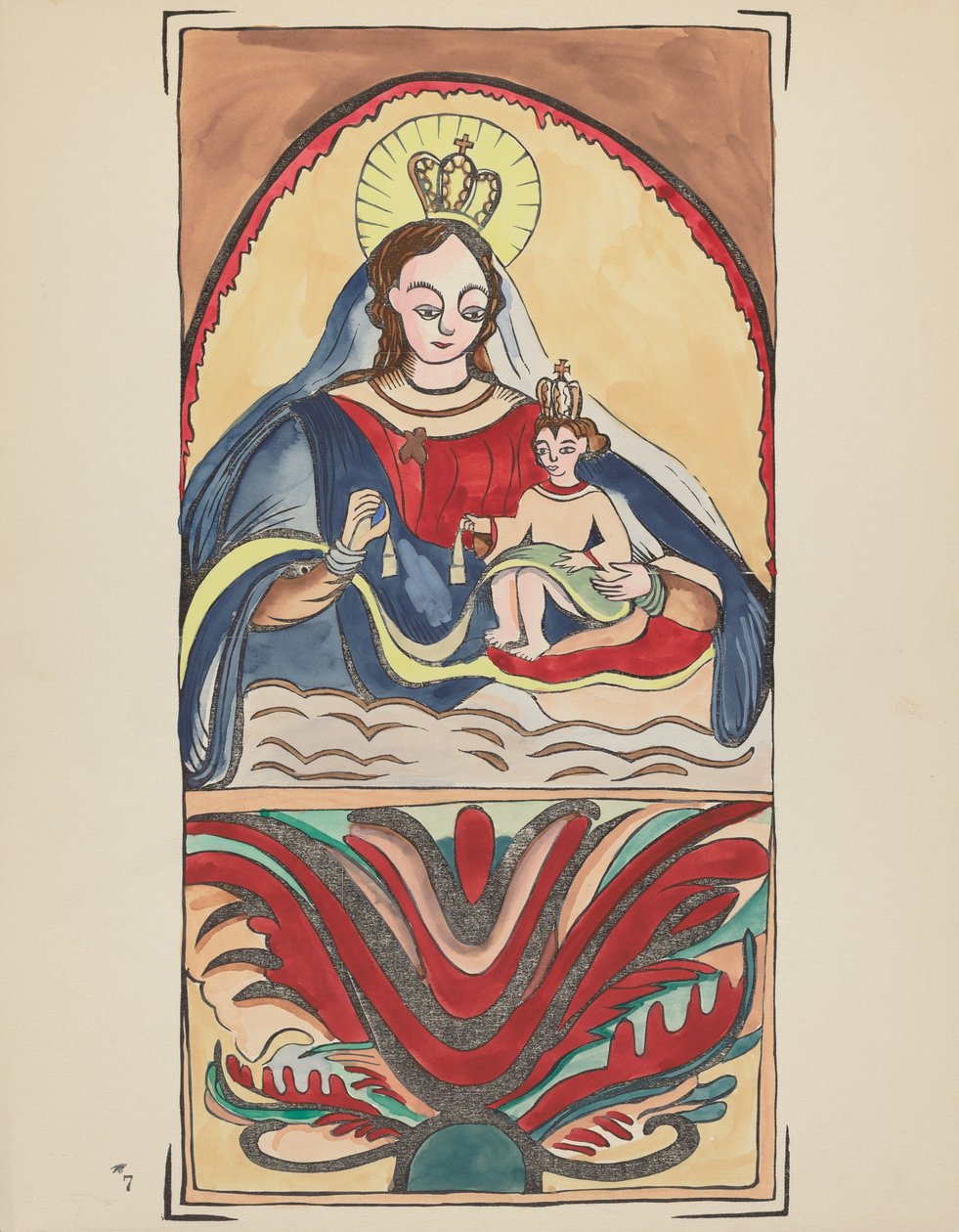 Plåt 7: Our Lady of Mt. Carmel: Från portföljen "Spanska kolonialdesigner i New Mexico" av American 20th Century