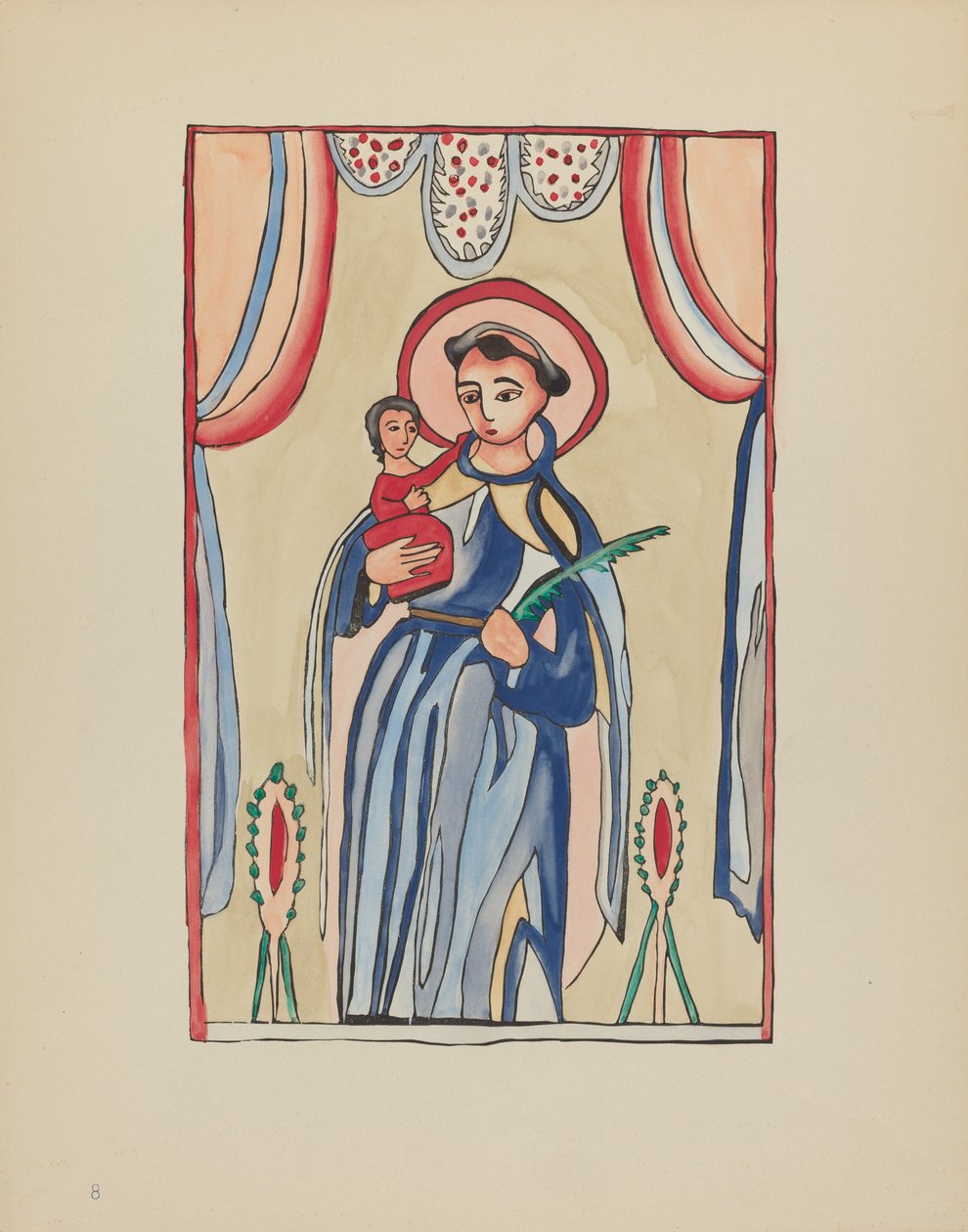 Tavla 8: Saint Anthony of Padua: Från portföljen "Spanska koloniala mönster i New Mexico" av American 20th Century