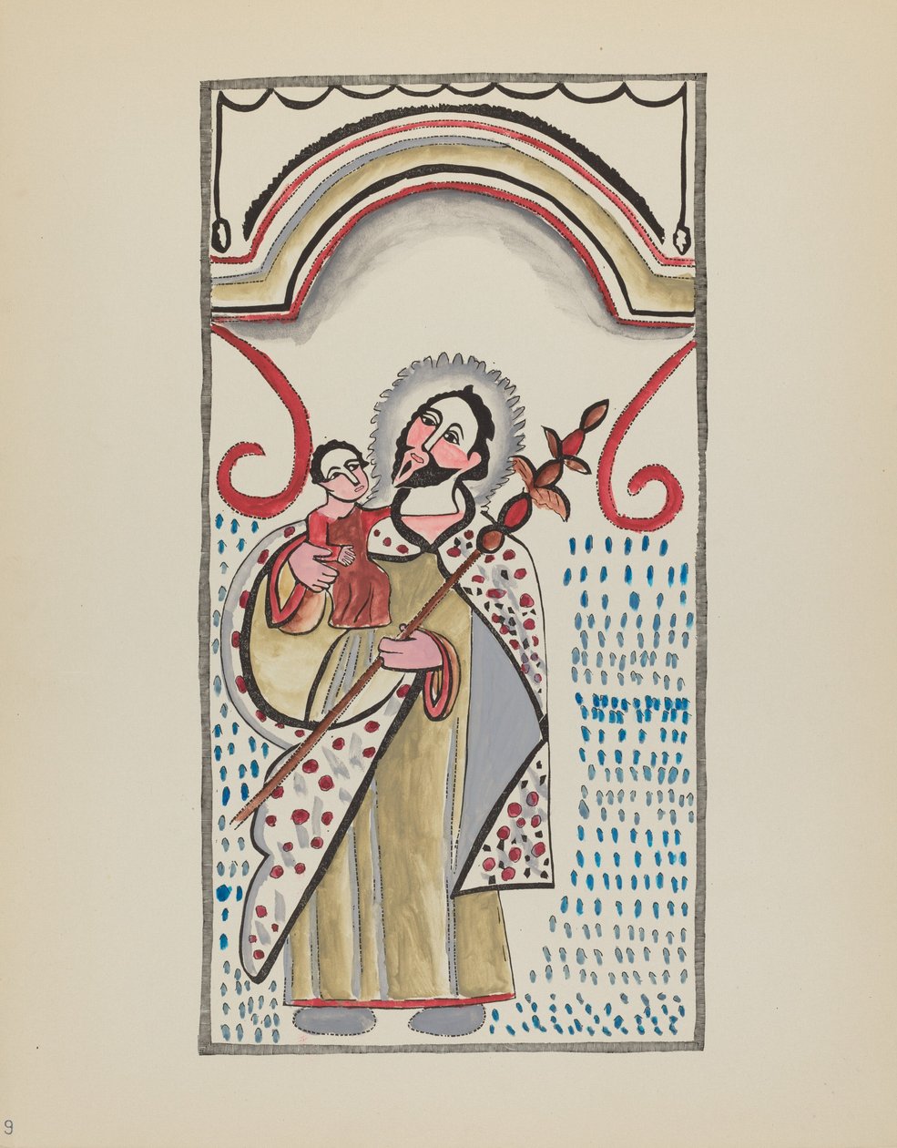 Tallrik 9: Saint Joseph & Child: Från portföljen "Spanska kolonialdesigner i New Mexico" av American 20th Century