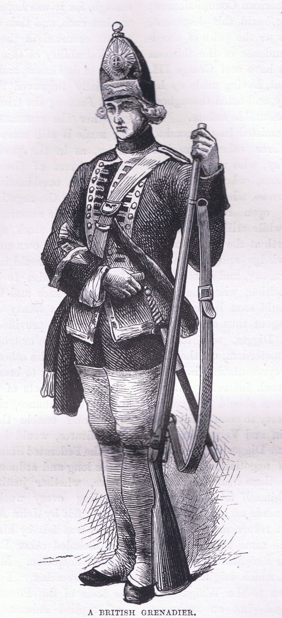 A British Grenadier, illustration från Cassells History of the United States publicerad av Cassell, Petter & Galpin, c.1900 (litho) av American English school