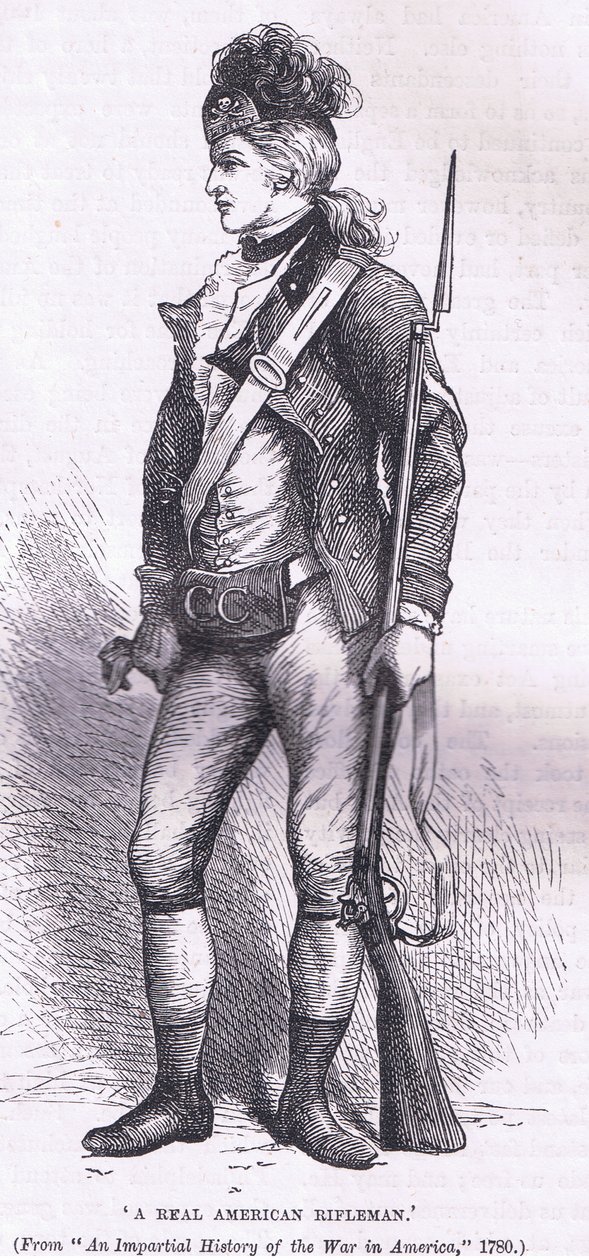 En riktig amerikansk gevärsman, illustration från Cassells History of the United States publicerad av Cassell, Petter & Galpin, ca 1900 (litho) av American English school