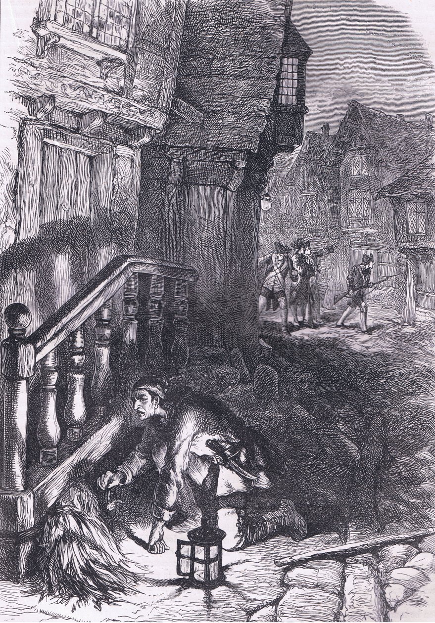 Upptäckt av en brandkälla, illustration från Cassells History of the United States publicerad av Cassell, Petter & Galpin, ca 1900 (litho) av American English school