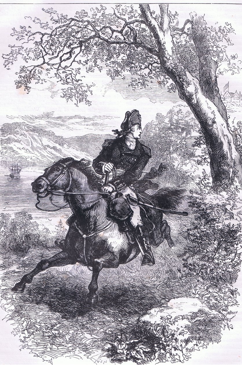 Escape of Benedict Arnold, illustration från Cassells History of the United States publicerad av Cassell, Petter & Galpin, c.1900 (litho) av American English school