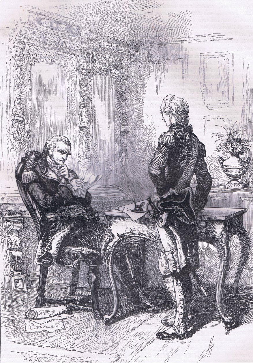 Lafayette och Washington, illustration från Cassells History of the United States publicerad av Cassell, Petter & Galpin, c.1900 (litho) av American English school