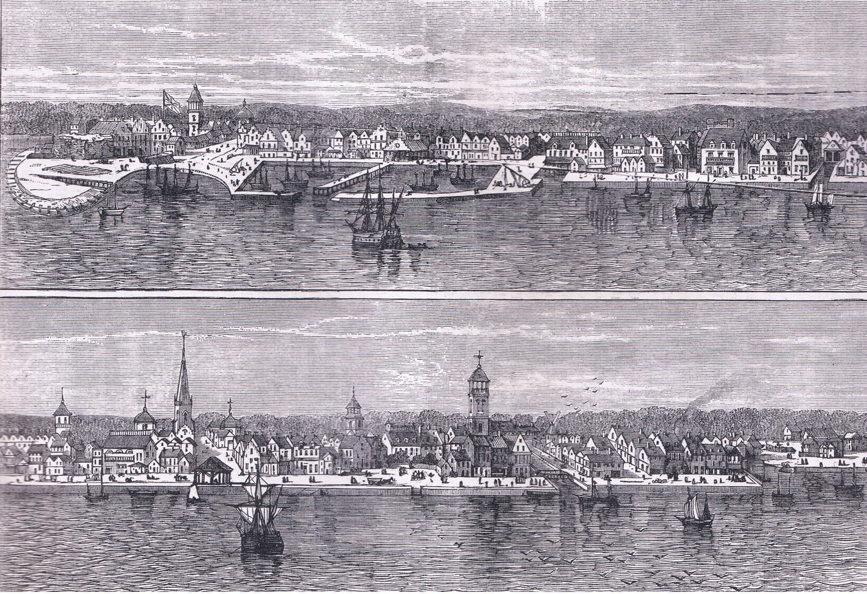 New York i mitten av artonhundratalet, illustration från Cassells History of the United States publicerad av Cassell, Petter & Galpin, c.1900 (litho) av American English school