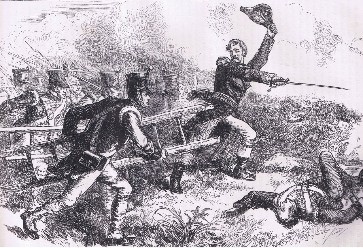 Pakenham leder attacken av New Orleans, illustration från Cassells History of the United States publicerad av Cassell, Petter & Galpin, c.1900 (litho) av American English school
