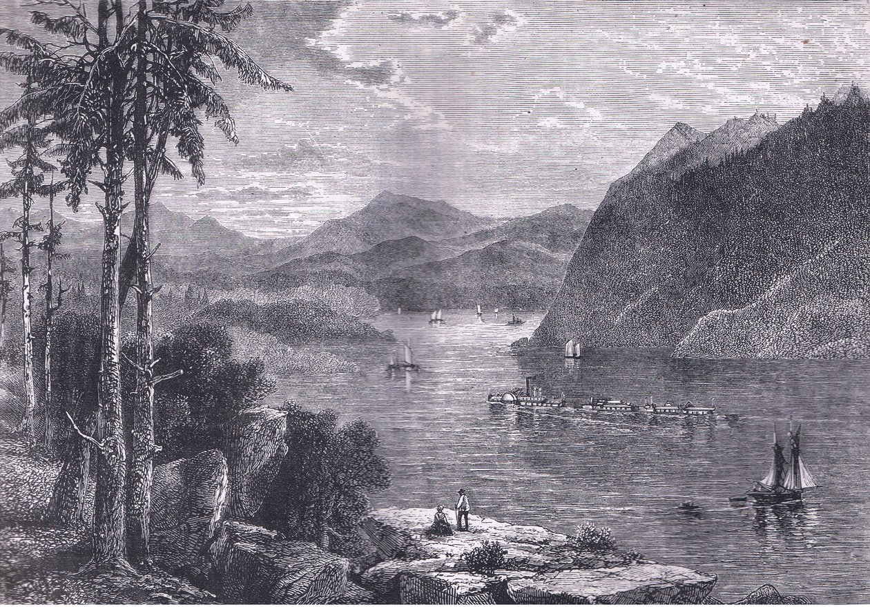 Hudson Highlands, illustration från Cassells History of the United States publicerad av Cassell, Petter & Galpin, c.1900 (litho) av American English school