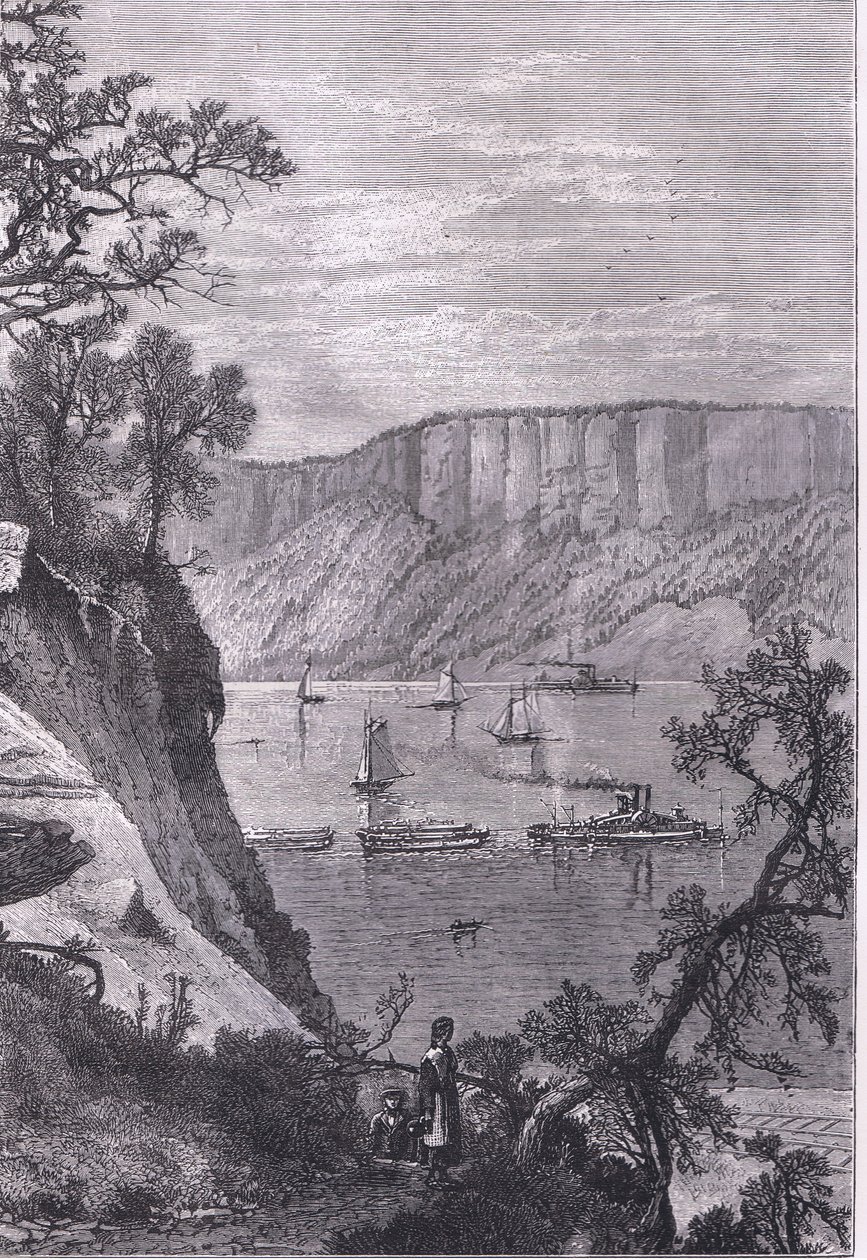 The Palisades of the Hudson, illustration från Cassells History of the United States publicerad av Cassell, Petter & Galpin, c.1900 (litho) av American English school