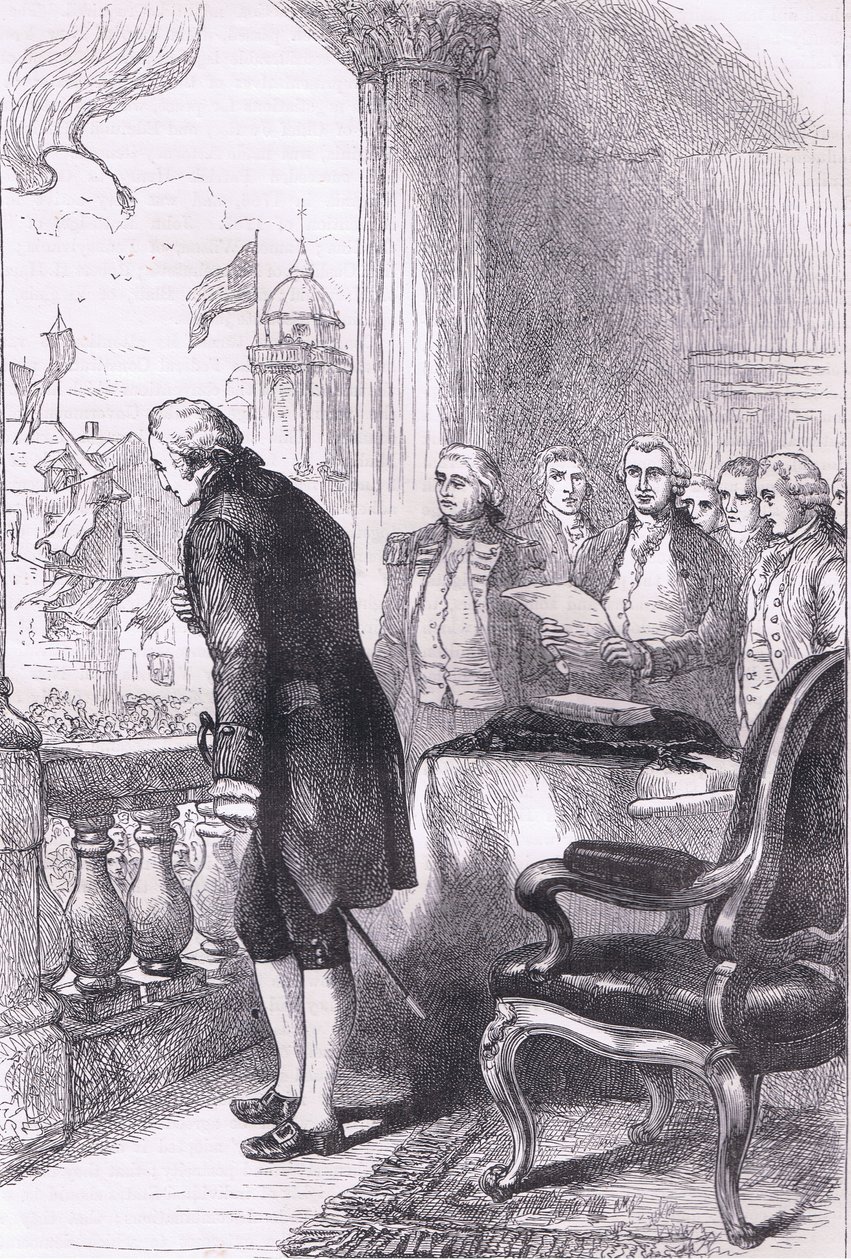 Installationen av Washington, illustration från Cassells History of the United States publicerad av Cassell, Petter & Galpin, c.1900 (litho) av American English school