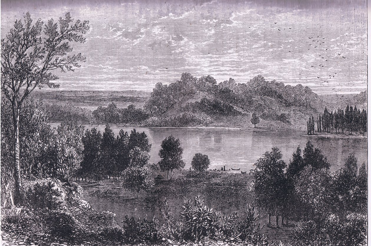 The valley of the Mississippi, illustration från Cassells History of the United States publicerad av Cassell, Petter & Galpin, c.1900 (litho) av American English school