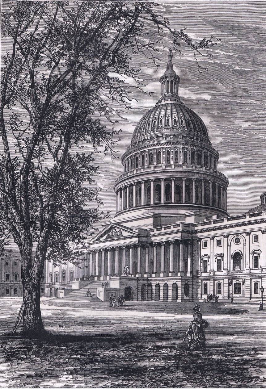 View of the Capitol, Washington, illustration från Cassells History of the United States publicerad av Cassell, Petter & Galpin, c.1900 (litho) av American English school