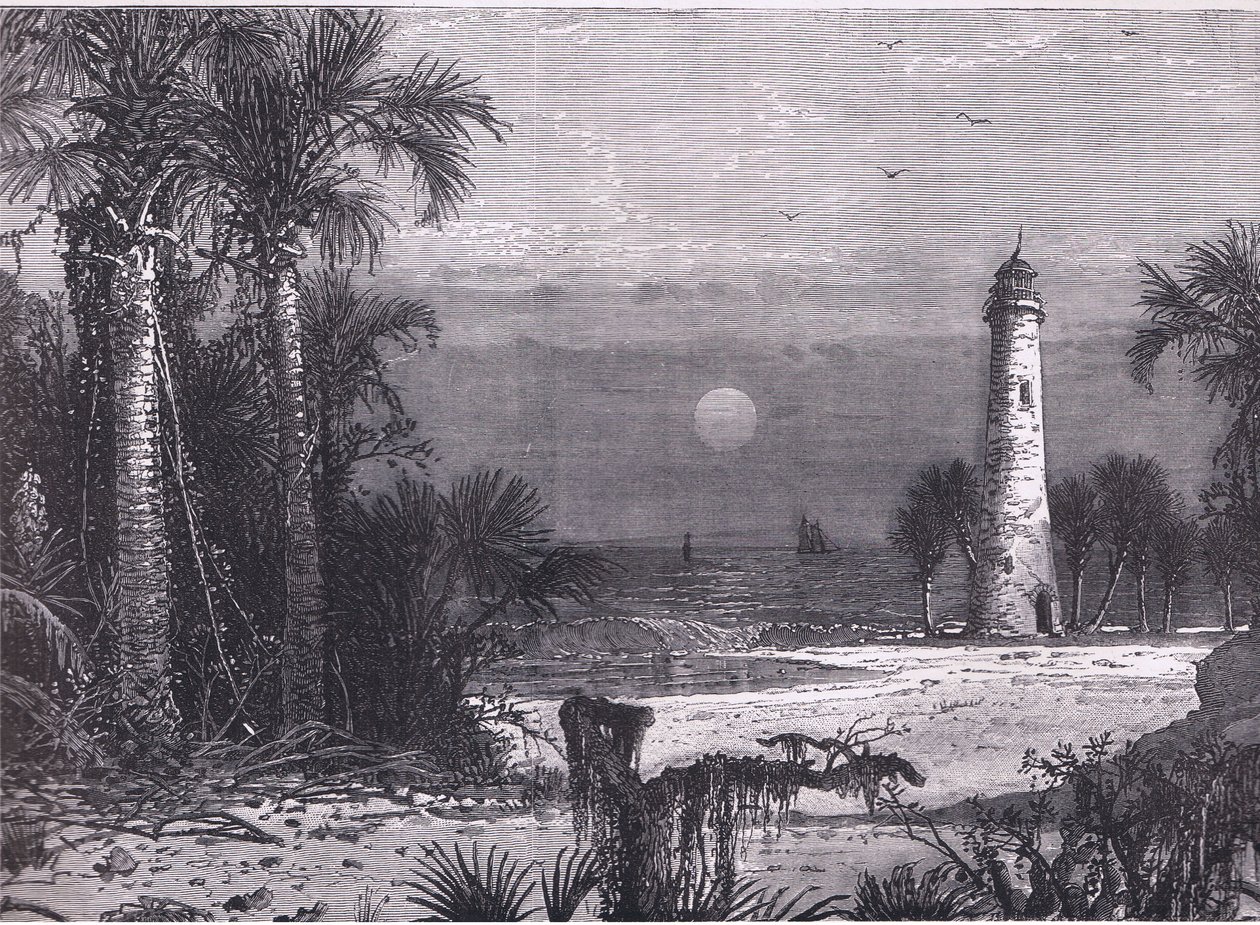 Utsikt över Floridas kust, illustration från Cassells History of the United States publicerad av Cassell, Petter & Galpin, c.1900 (litho) av American English school