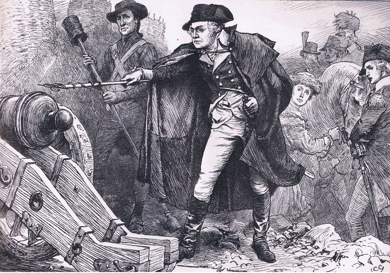Washington vid belägringen av Yorktown, illustration från Cassells History of the United States publicerad av Cassell, Petter & Galpin, c.1900 (litho) av American English school