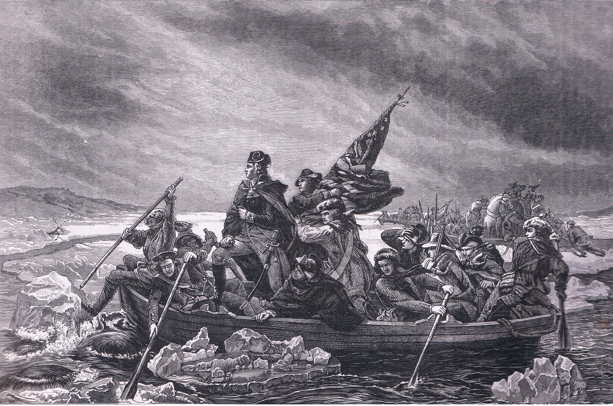 Washington korsar Delaware, illustration från Cassells History of the United States publicerad av Cassell, Petter & Galpin, c.1900 (litho) av American English school