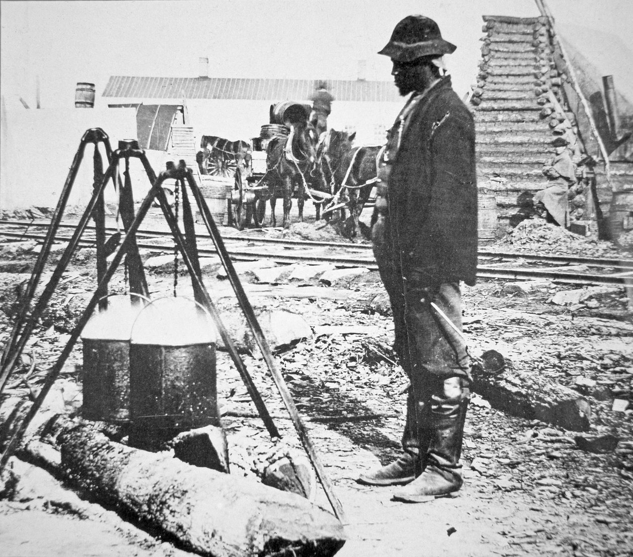 En svart kock på ett unionsarméläger under det amerikanska inbördeskriget (1861-65) (s/v foto) av American Photographer