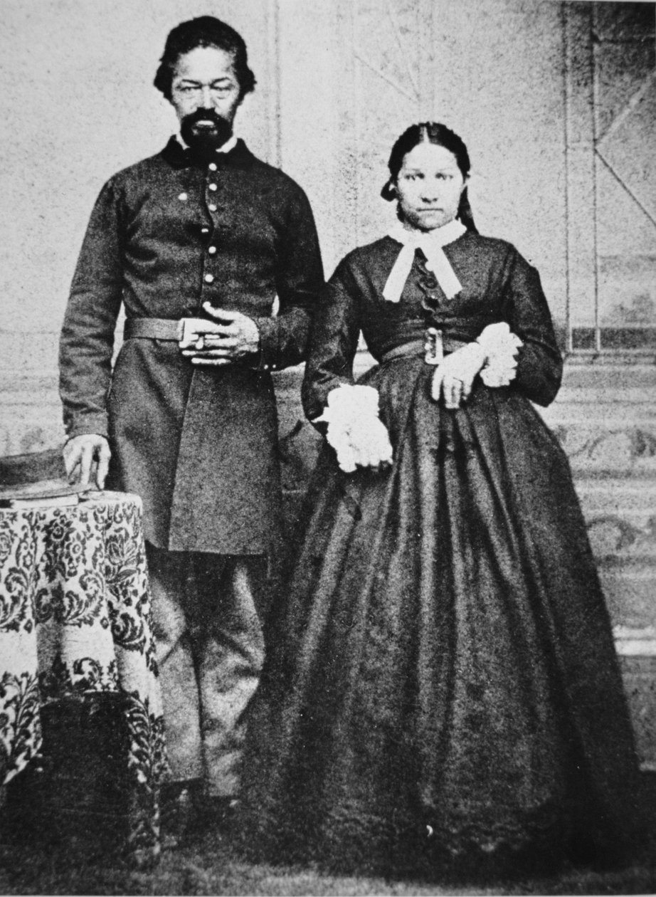 En svart soldat från unionsarmén med sin fru, ca 1865 (s/v foto) av American Photographer