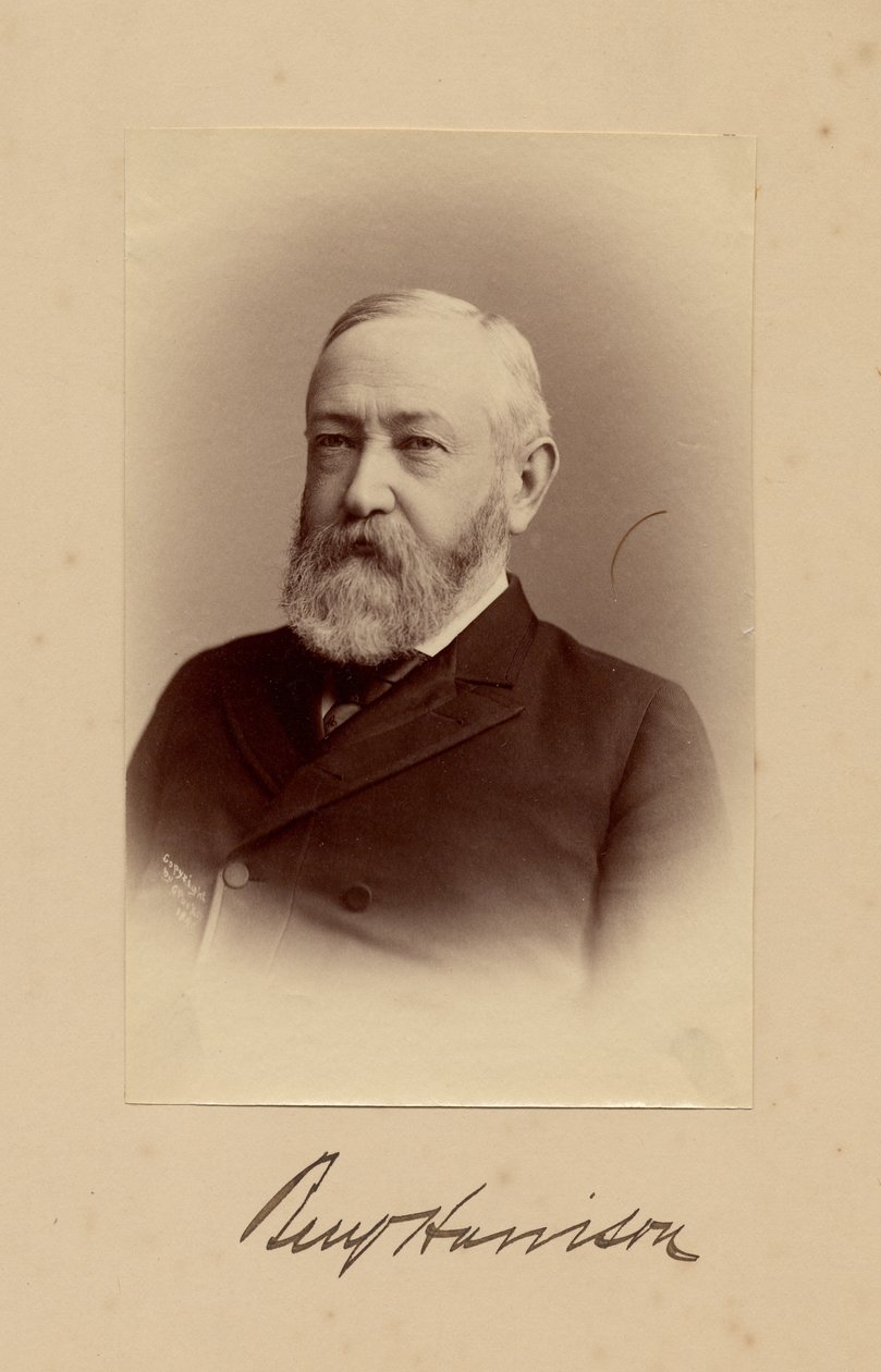 Benjamin Harrison (1833-1901), USA:s 23:e president, foto av George Prince, Washington DC (albumfoto) av American Photographer