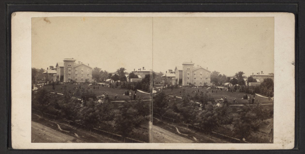 Byggnad och mark, Oneida Community, New York State, ca 1870 (s/v foto) av American Photographer