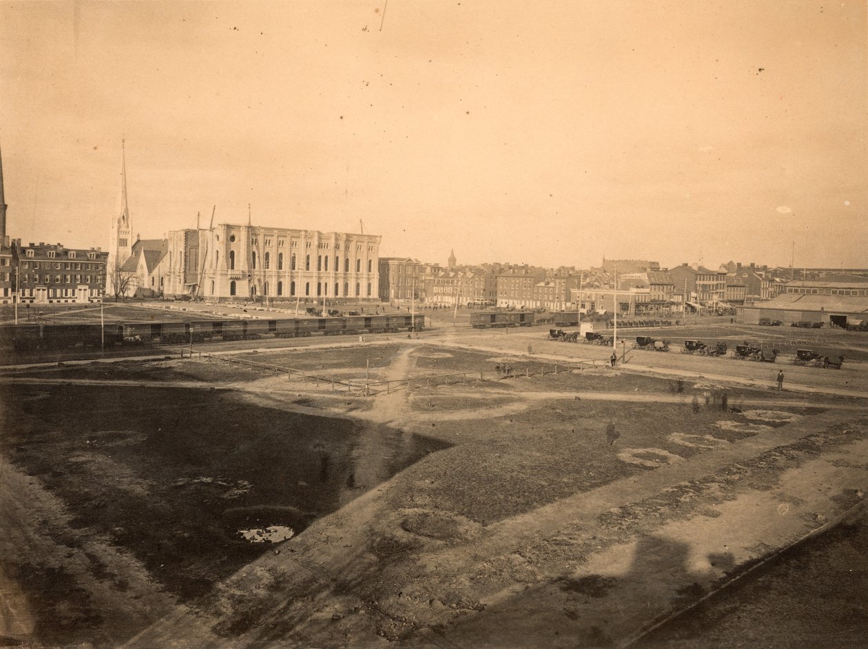 Center Square, plats för City Hall, Broad and Market Street, Philadelphia, ca 1871 (albumintryck) av American Photographer