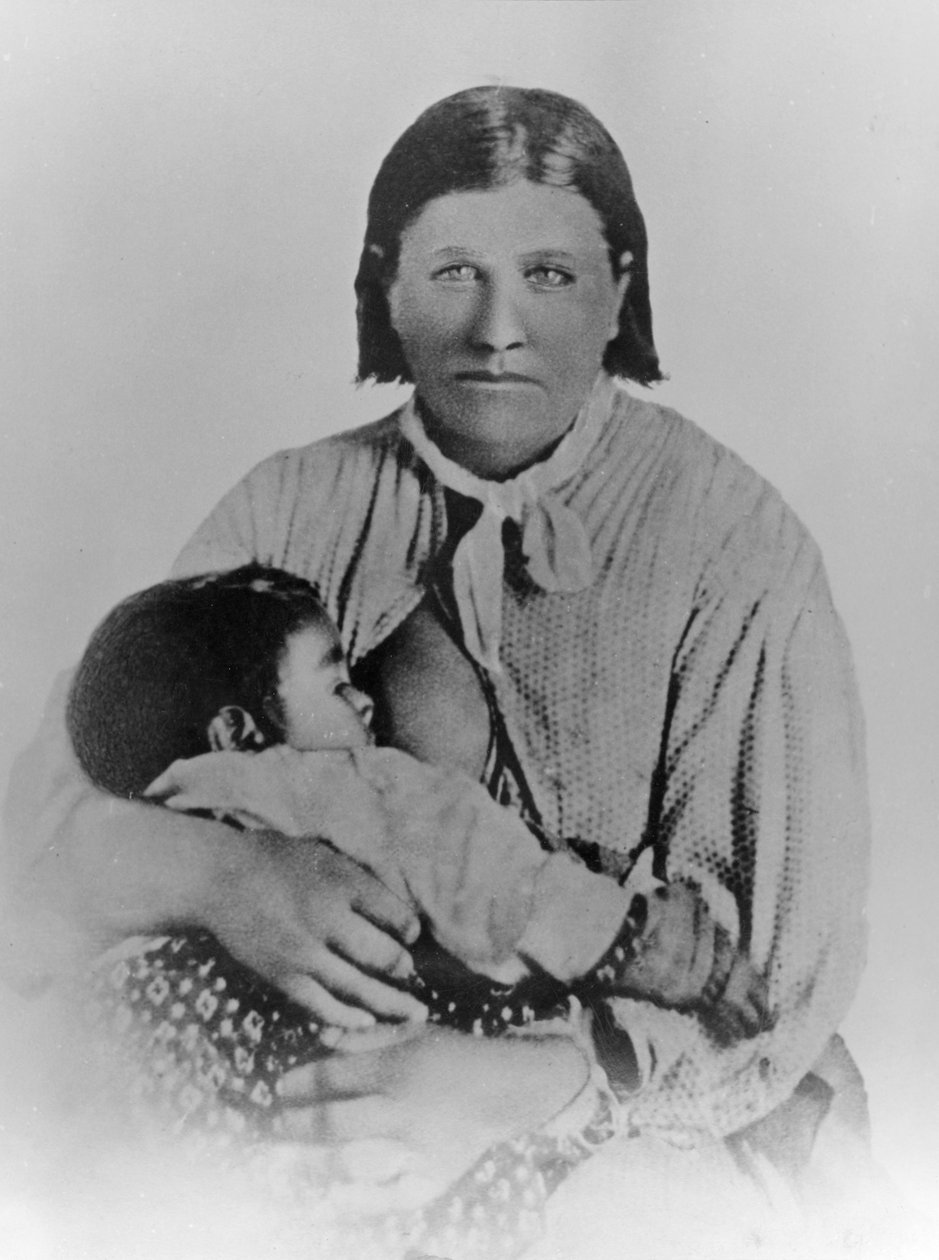Cynthia Ann Parker med sin dotter Prari Flower, ca 1861 (s/v foto) av American Photographer