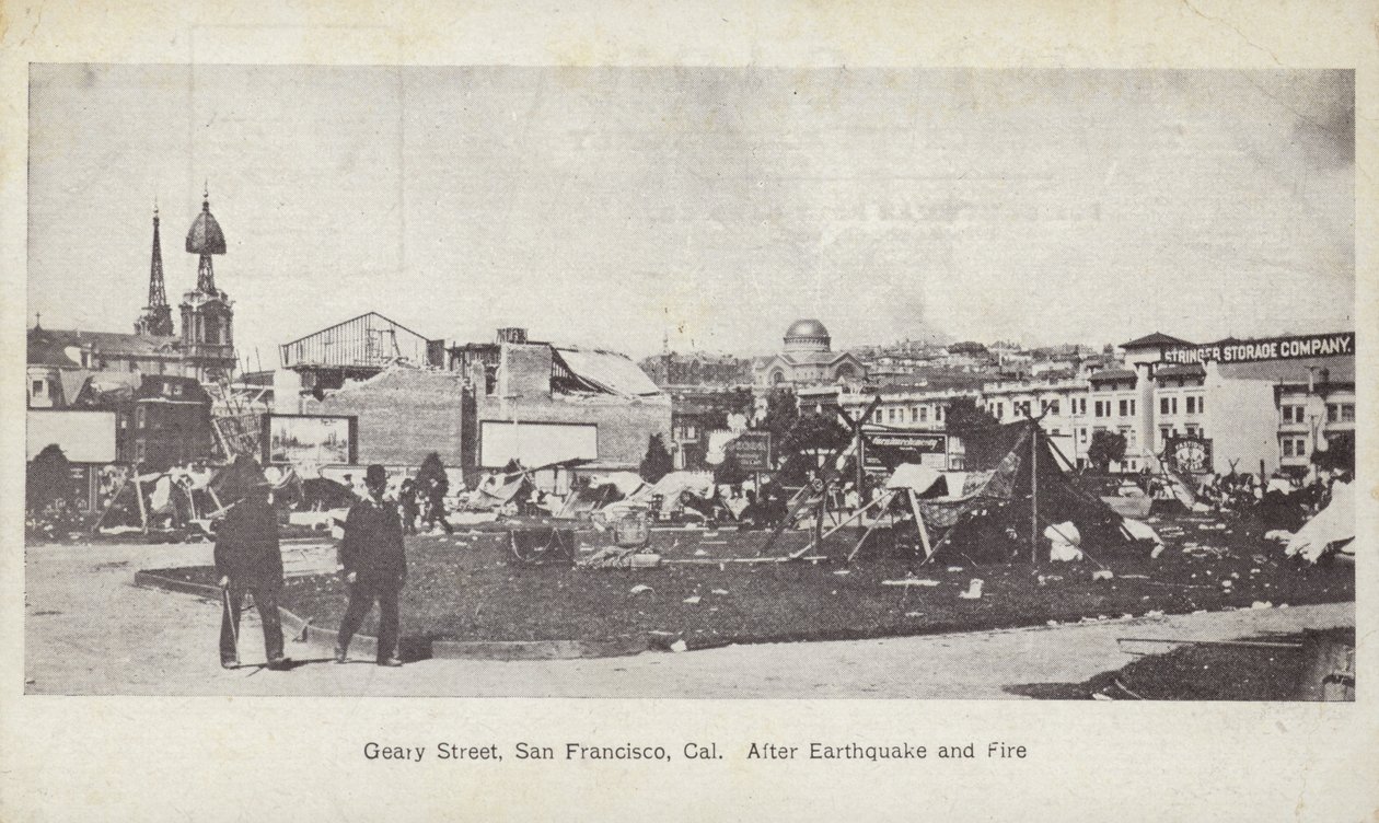 Geary Street, San Francisco, efter jordbävningen och branden av American Photographer