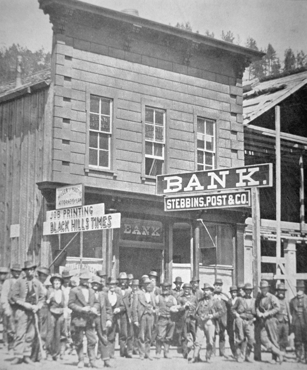 Guldgruvarbetare i Deadwood City, South Dakota, ca 1877 (s/v foto) av American Photographer