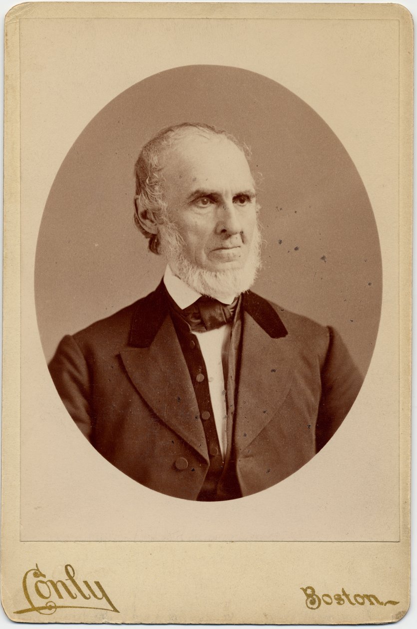 John Greenleaf Whittier (1807-92), amerikansk kväkarpoet och abolitionist; foto av C F Conly, Boston (albumintryck) av American Photographer