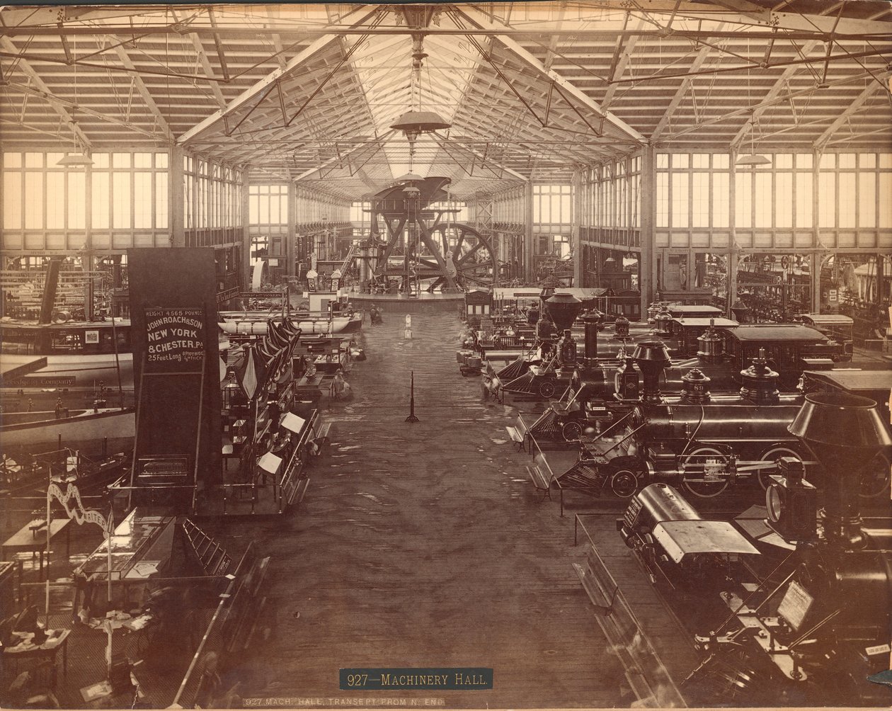 Machinery Hall, från norra änden, Philadelphia Centennial International Exhibition, 1876 (silveralbumintryck) av American Photographer