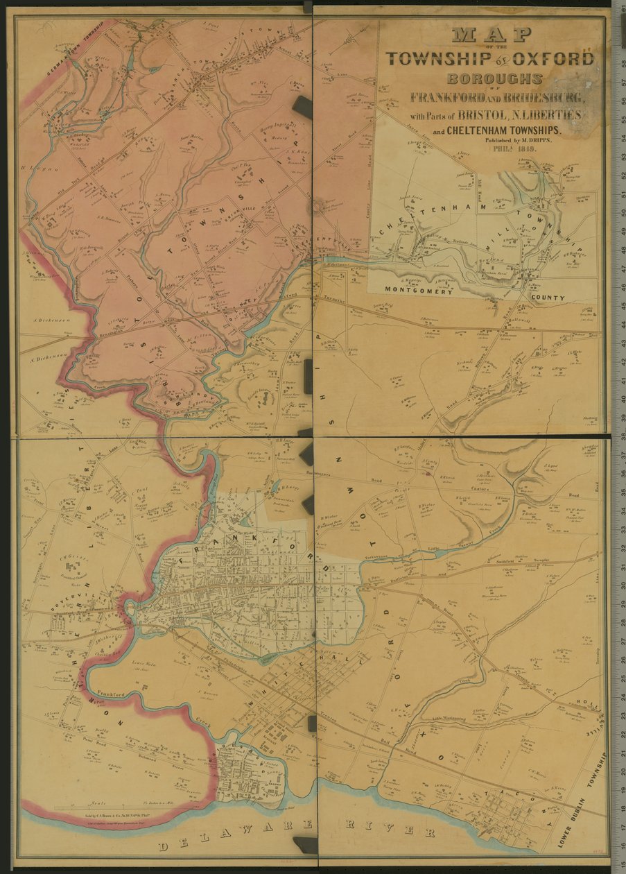 Karta över Township of Oxford, Boroughs of Frankford & Bridesburg med delar av Bristol, N. Liberties och Cheltenham Townships, 1849 av American Photographer