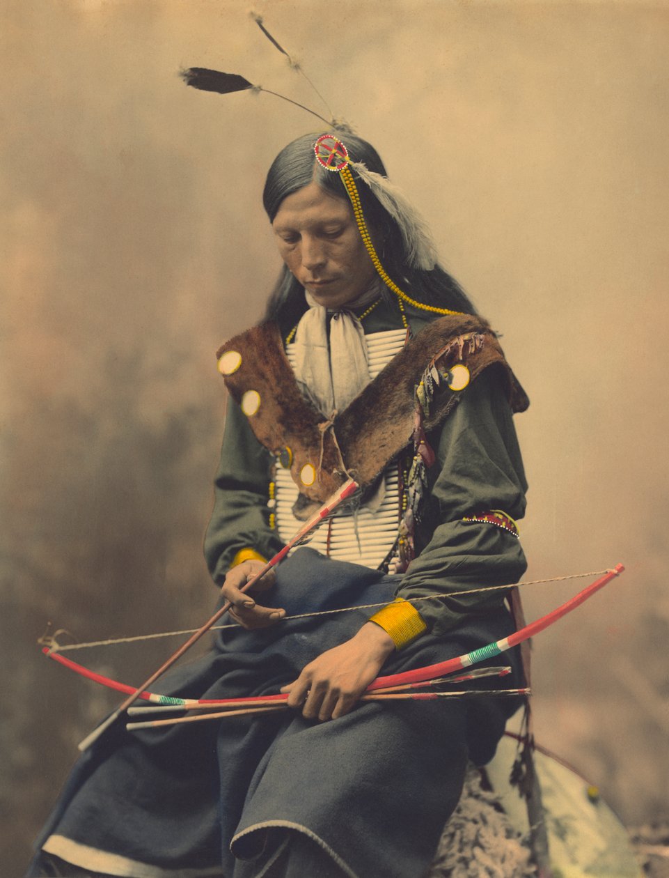 Porträtt av Oglala Sioux Council Chief Bone Halsband av American Photographer